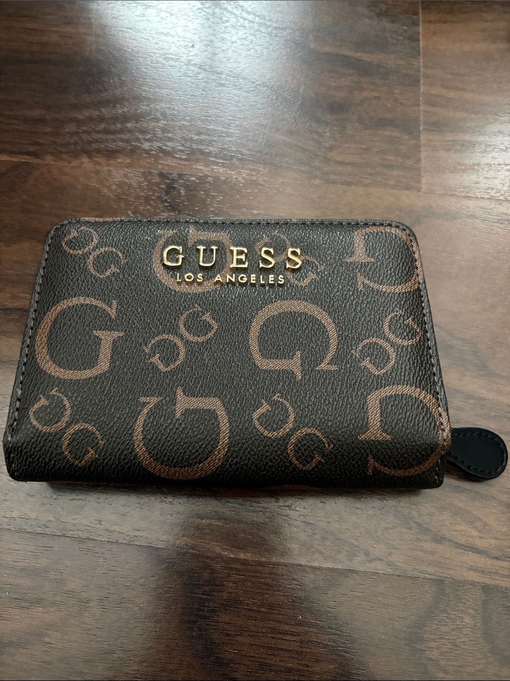 GUESS Los Angeles Brown Logo Zip Wallet